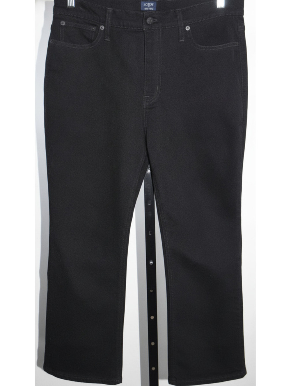 J.Crew Mid Rise Flare Crop Jeans Black Denim Button Fly Stretch Size 31